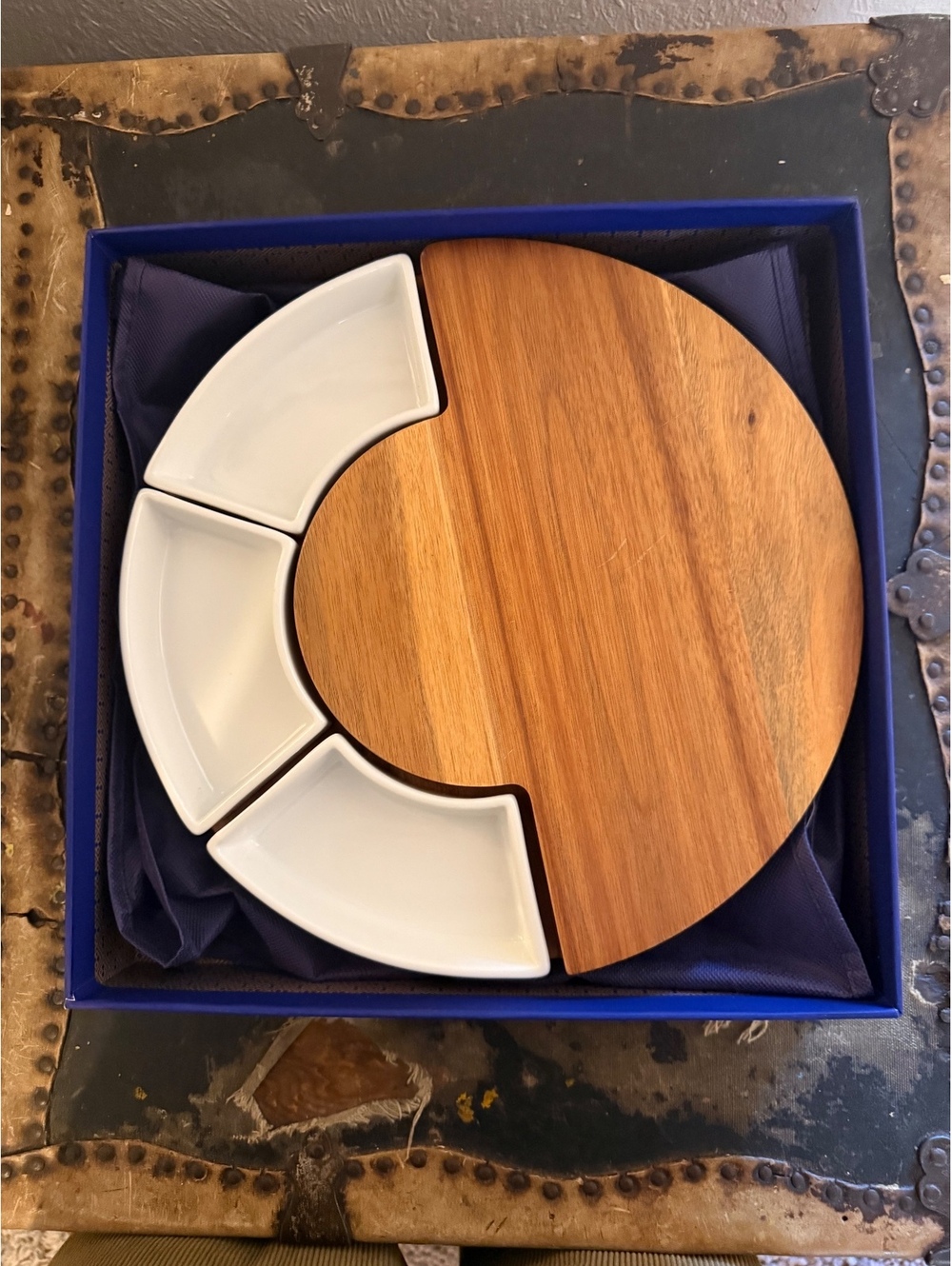 Shanik Acacia Wood Cheese Board Set with Ceramic Dishes and Cheese Tools